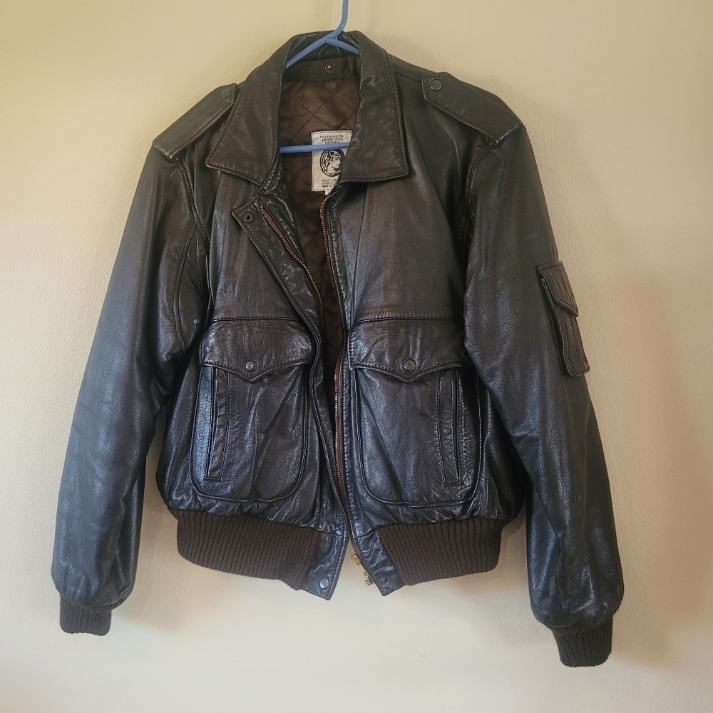 Vintage American Express Genuine Leather Flight Jacket Made in Brazil Size 14